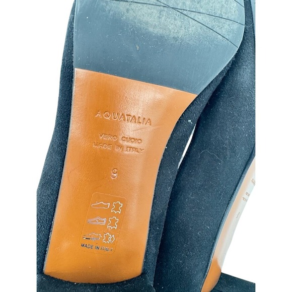 Aquatalia Pasha Black Suede Block Heel Pumps Shoes Made in Italy Size 9 - Picture 9 of 12